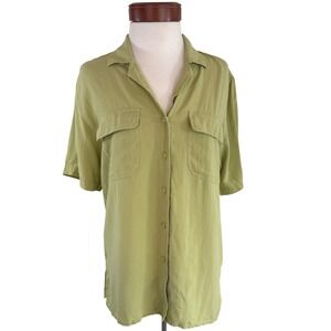 Silk Ncounter 100% Silk Chartreuse Green Short Sleeve Button Down Shirt Top Sz M